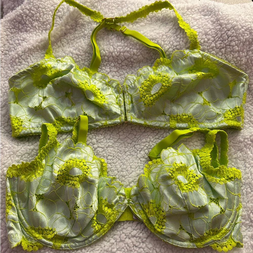 Savage X Fenty Floral Lace Bra in Lime